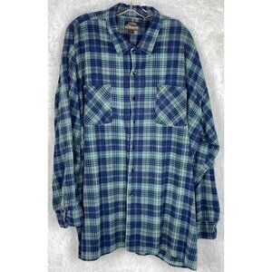 Outlaw Western Wear Men's 3X Plaid Long Sleeve Flannel Shirt Blue Green Red